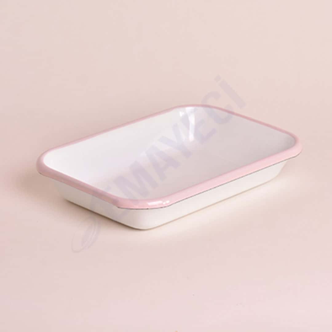 Emaye Meze Tabağı 21 x 16 cm Pembe Kordon