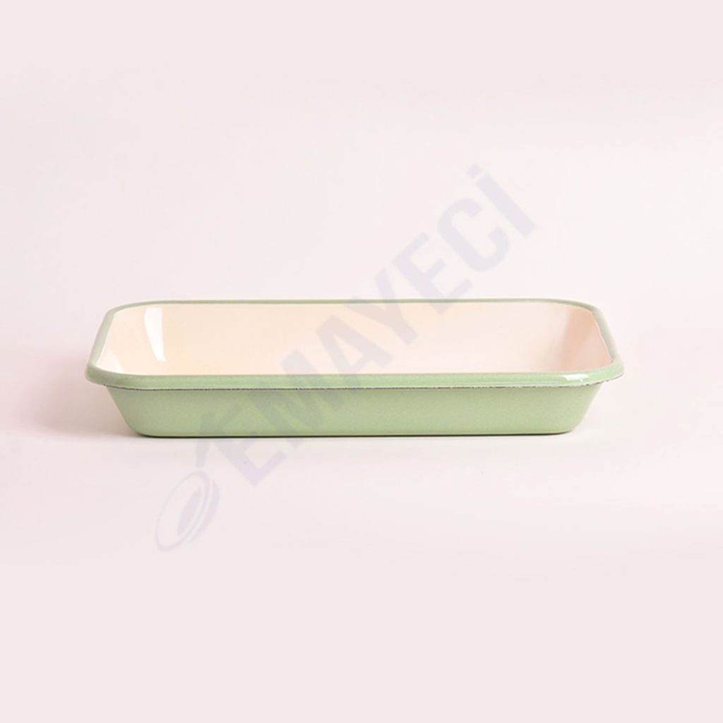 Emaye Meze Tabağı 26 x 18 cm Yeşil Krem