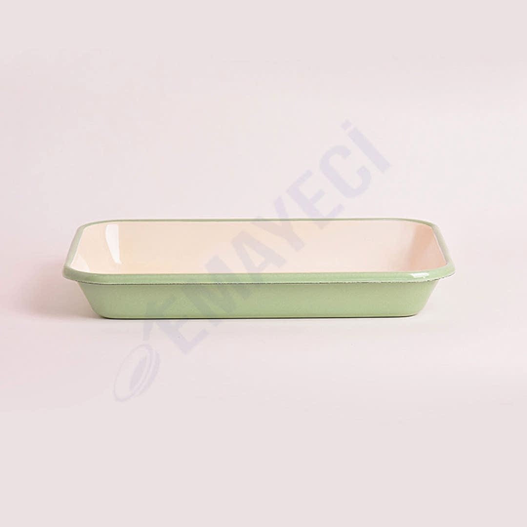 Emaye Meze Tabağı 26 x 18 cm Yeşil Krem