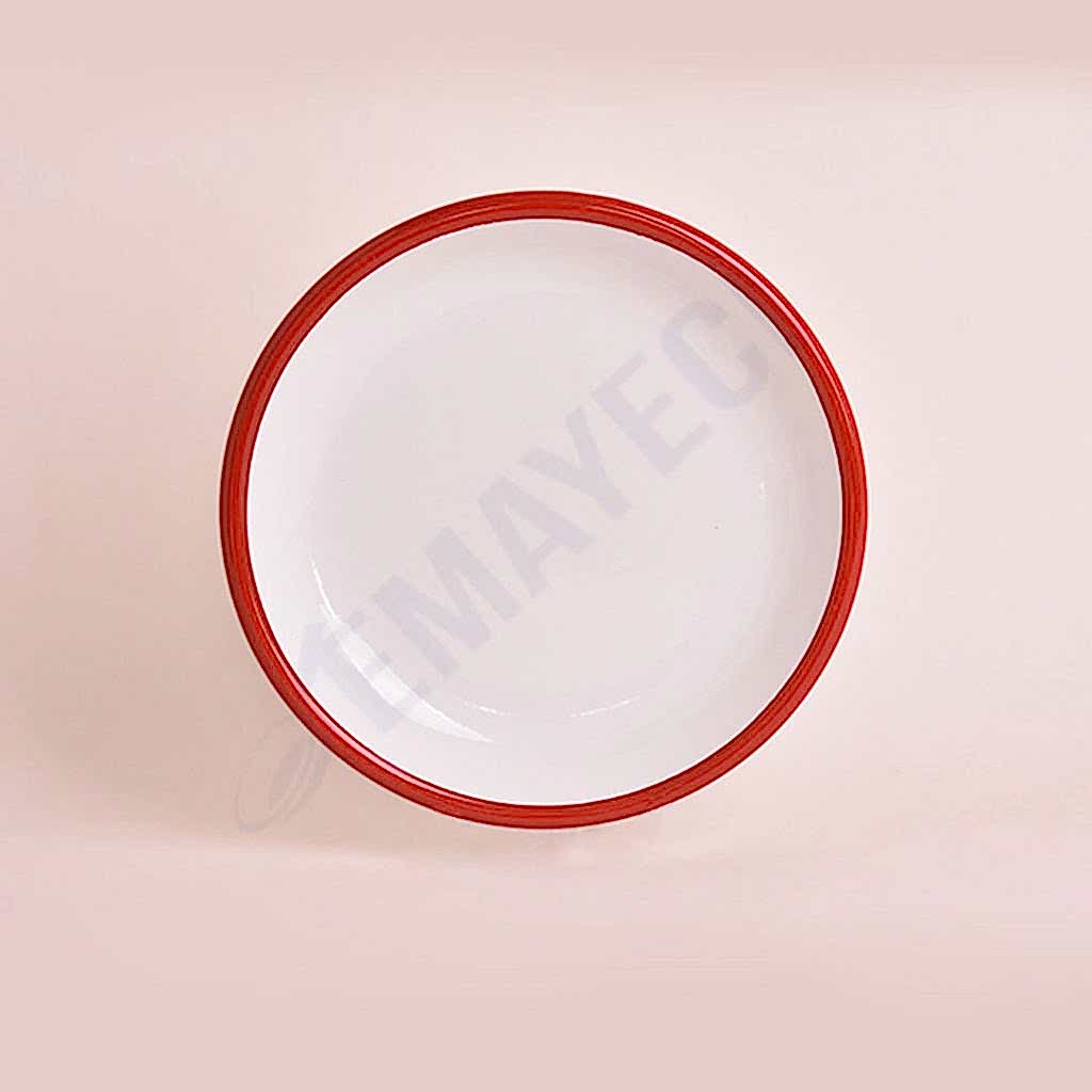 Emaye Servis Tabağı 20 cm Beyaz Kırmızı