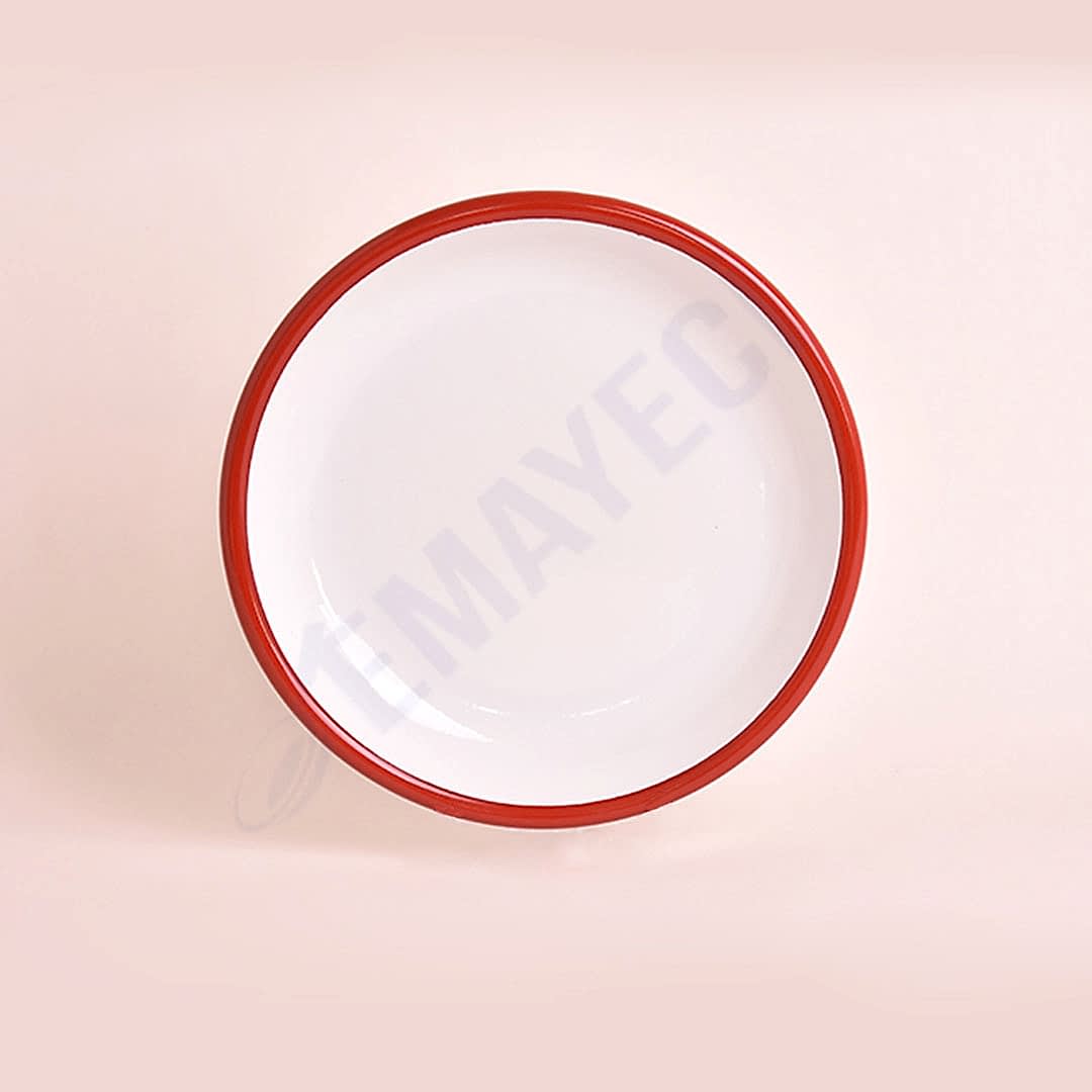Emaye Servis Tabağı 20 cm Beyaz Kırmızı